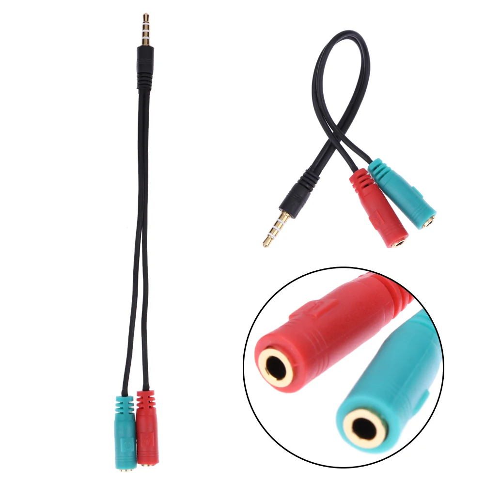 2 in 1 Splitter 4 Pole 3.5mm Audio Earphone Headset To 2 Female Jack