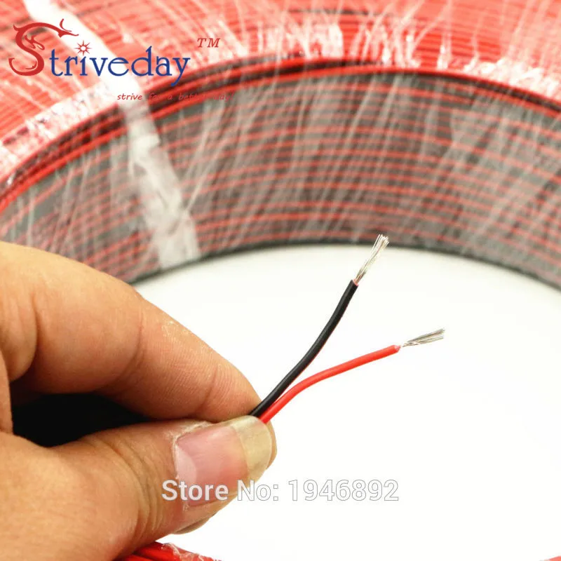 30 метров-Луженая Медь 24AWG, 2-контактный красный черный кабель, 80 градусов 300 В ПВХ изолированный провод, электрический кабель, светодиодный кабель 11/0. 16TS* 2