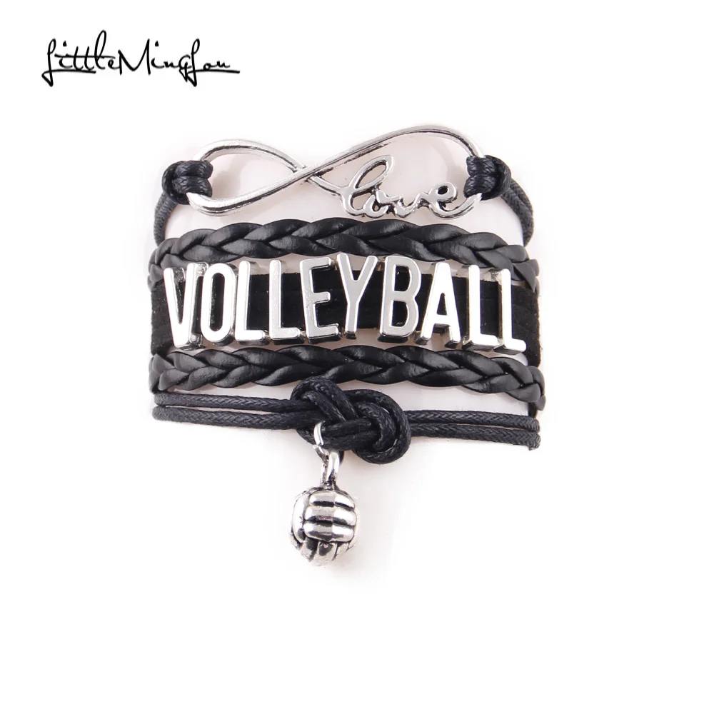 

Little MingLou Infinity love Volleyball mom Bracelet volleyball Charm leather wrap men bracelets & bangles for Women jewelry