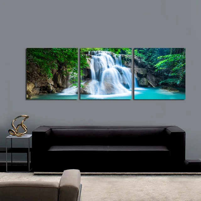 3 Panel Green Forest Waterfall Canvas Wall Art Print Painting Nature Landscape Poster 3D Wallpaper Picture 3 Panel Green Forest Waterfall Canvas Wall Art Print Painting Nature Landscape Poster 3D Wallpaper Picture
