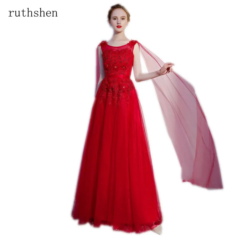 Ruthshen Vestidos De Gala Largos 2018 Длинные красные платья выпускного вечера аппликации сексуальное вечернее платье с открытой спиной элегантные халаты