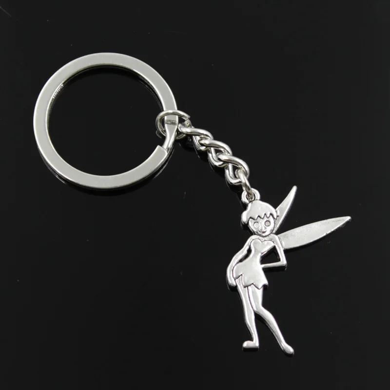 

new fashion men 30mm keychain DIY metal holder chain vintage fairy tinkerbell angel 36x27mm silver pendant Gift