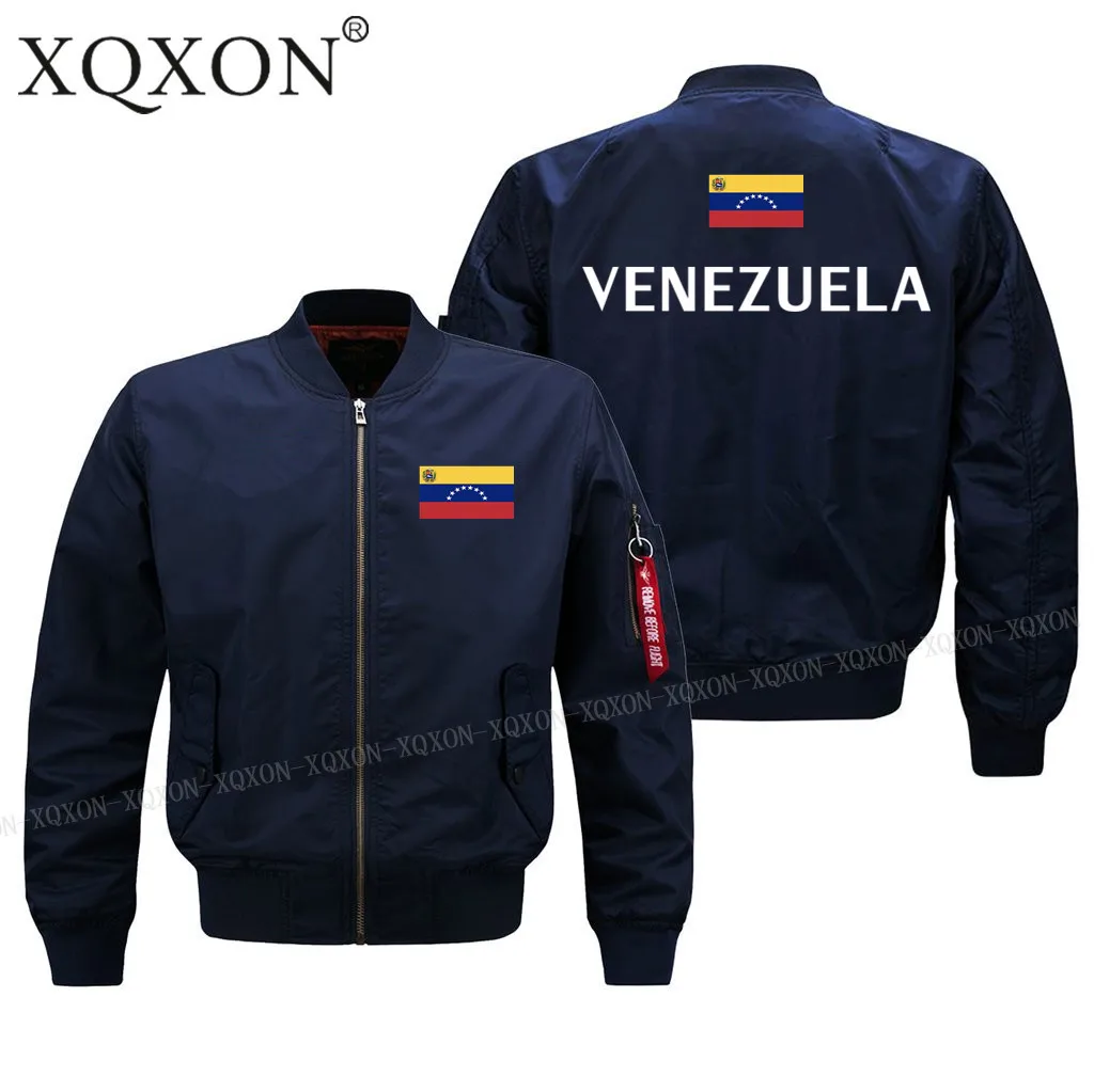 XQXON-Venezuela флаг дизайн Военный стиль пилот куртка Бомбер мужские куртки пальто Топ J194 - Цвет: Dark blue thin