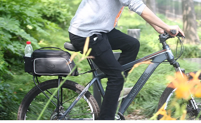 Perfect ROSWHEEL 10L Cycling Bike Carbon Fiber Leather Bicycle Rear Rack Seat Pannier Bag Pouch rear rack cargo bag 8 Perfect ROSWHEEL 10L Cycling Bike Carbon Fiber Leather Bicycle Rear Rack Seat Pannier Bag Pouch rear rack cargo bag 8