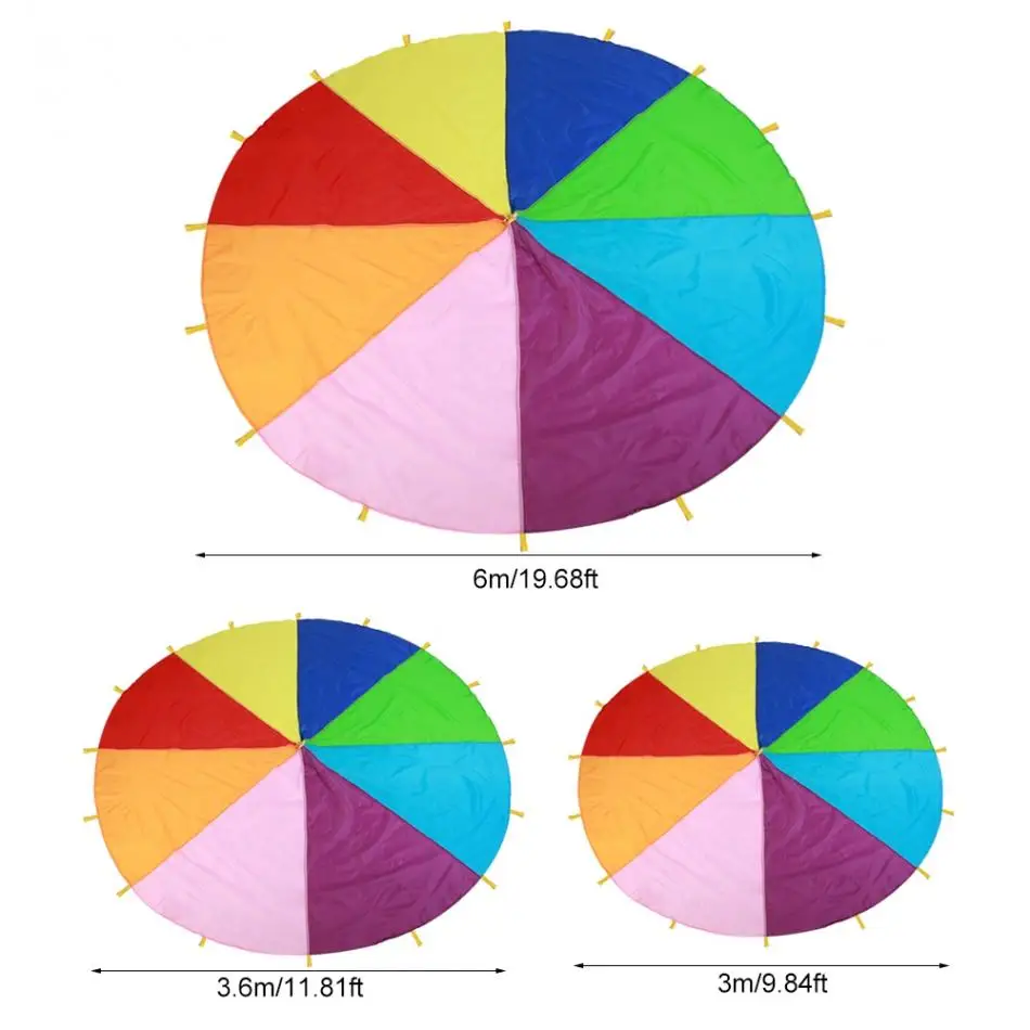 Новинка, 2 м, 3 м, 3,6 м, 6 м, для детей, много цветов, Радужный парашют, ткань Оксфорд, игрушка для игр на открытом воздухе, для детских упражнений, развития детского сада