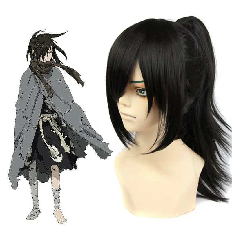 Мужской парик для косплея Dororo Hyakkimaru длинный прямой конский хвост черный волос