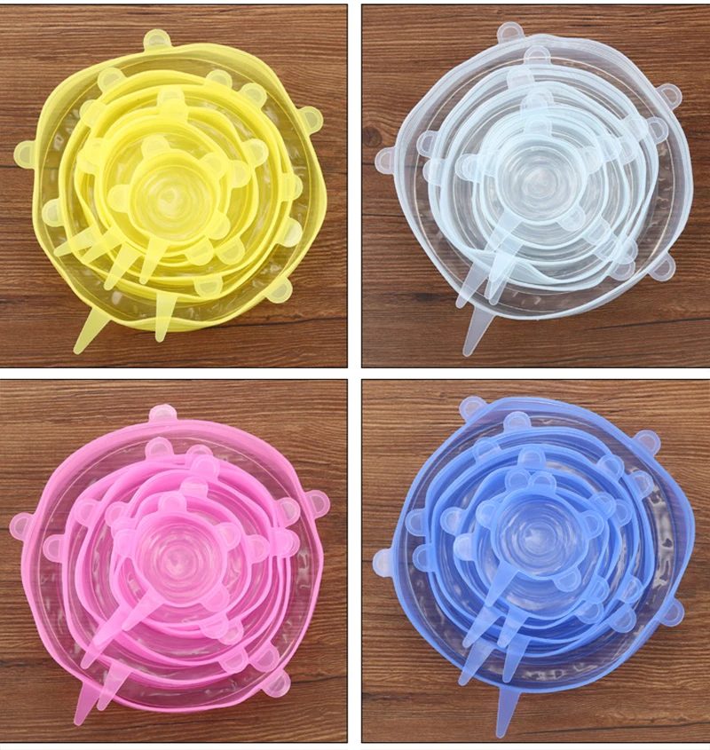 6pcs/set Reusable silicon stretch lids universal lid Silicone food wrap bowl pot lid silicone cover pan cooking Kitchen Stoppers silicone covers