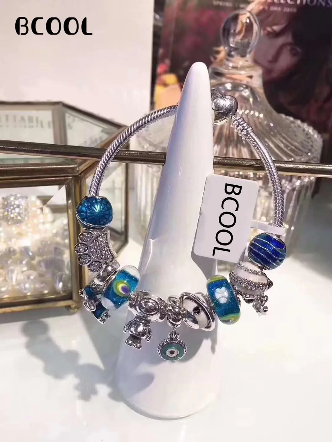

100%925 Sterling Silver Original Copy 1:1 Fashionable Silver Star Bracelet Crystal Beads Fine Bracelet Jewelry Suitable For Gift