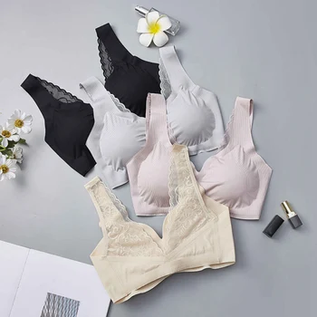 

Seamless Wire Free Bra Crop Top Sexy Lace Back Bra Top Fitness Women Padded Underwear
