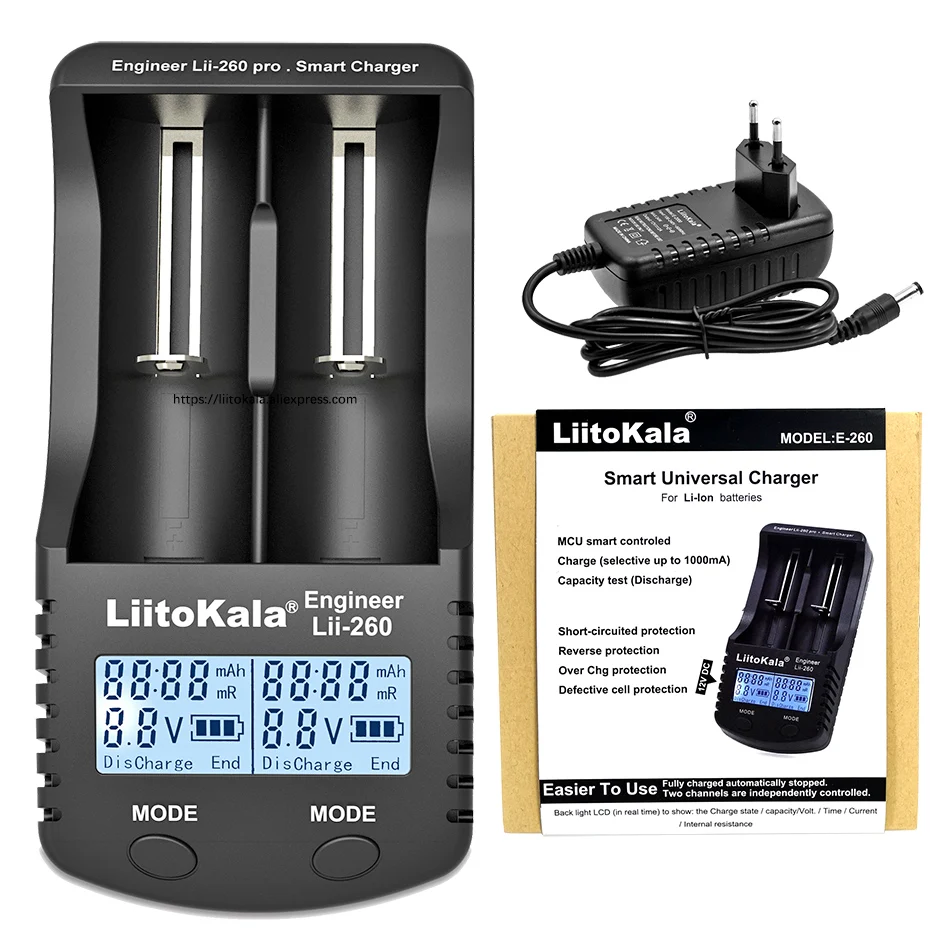 Умное устройство для зарядки никель-металлогидридных аккумуляторов от компании Liitokala: Lii-260 18650/26650/18500/14650/16340/14500/18350/18700/17670 Батарея Зарядное устройство, обнаружение литиевая батарея