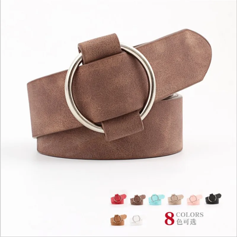 

2018 New Gold Round Metal Circle Belt Female Black White Red Tan Waist Belts for Women Jeans Pants Waistbands Cinturones Mujer