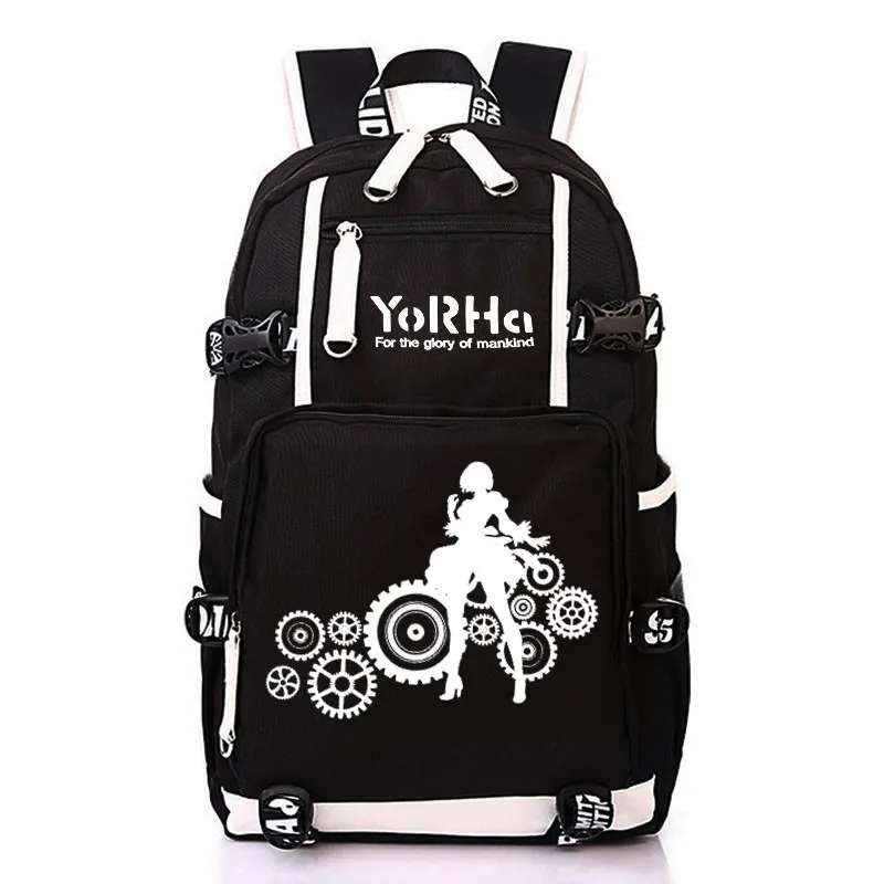  NieR:Automata Type 2B Printing Game Backpack Canvas Travel Bagpack USB Charging Laptop Backpack Gif