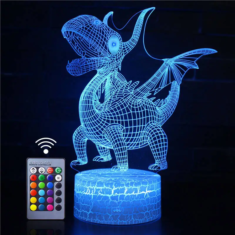 Динозавр 3D иллюзия светодиодный ночник 16 цветов Игра настольная лампа дистанционного сенсорного декора дети Рождество праздник игрушка на день рождения подарок - Испускаемый цвет: 23