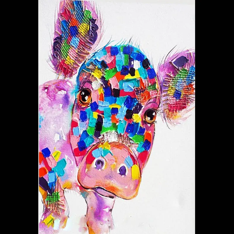 

Handmade thick knife high quality Modern Abstract Fine Artwork Canvas Abstract animal pink pig Bedroom artwork Wall Oil Painting