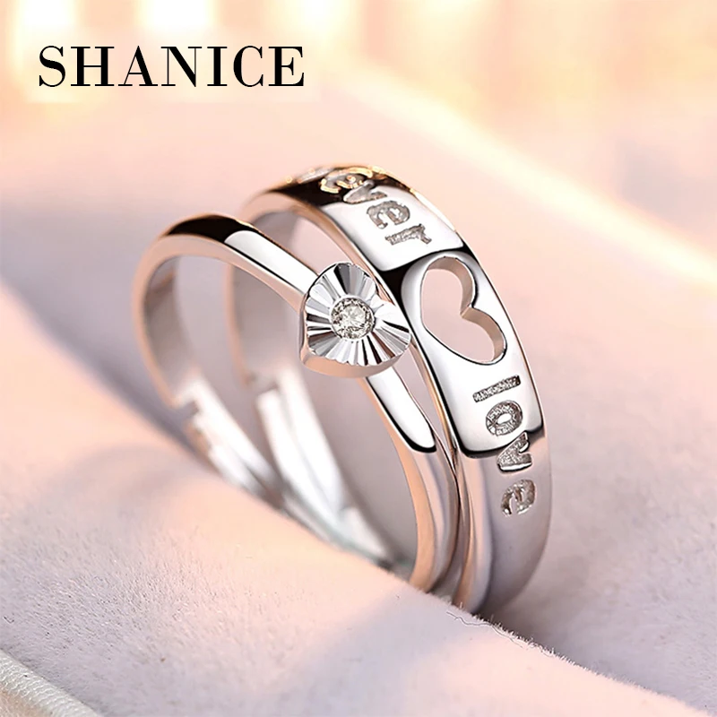 

SHANICE 925 sterling silver Zircon Adjustable Couple Rings Open Ring for Women and Men Engagement Ring Bague Femme Anillos