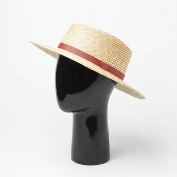 

Spring and Summer New Simple Fashion Ribbon Decoration Straw Flat Top Hat Travel Sunscreen Shade Flat Top Straw Hat