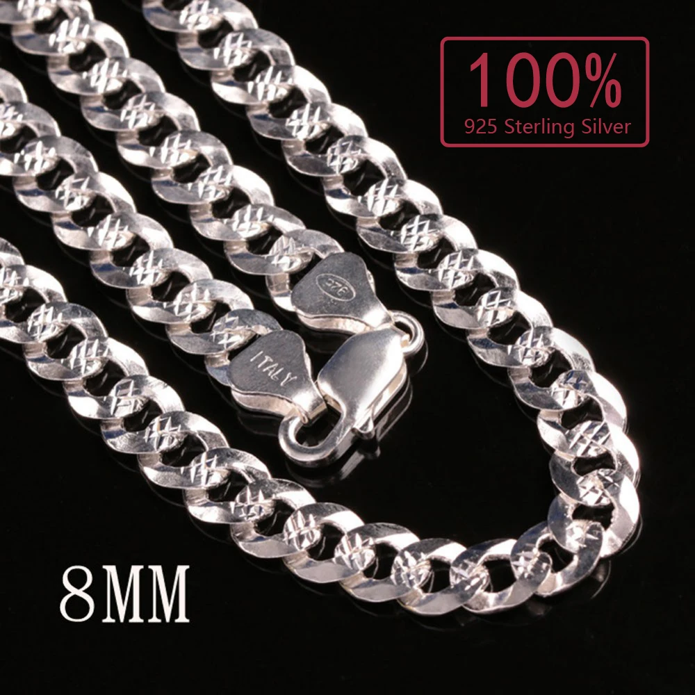 60cm Real 925 Sterling Silver Silver Curb Chain Solid 7mm Wide 55gr 1921