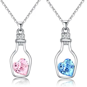 1Pcs Trendy Chains Necklace Popular Style Love Drift Bottles Pendant Necklace Heart Crystal Pendants Colar Fashion Jewelry NB712