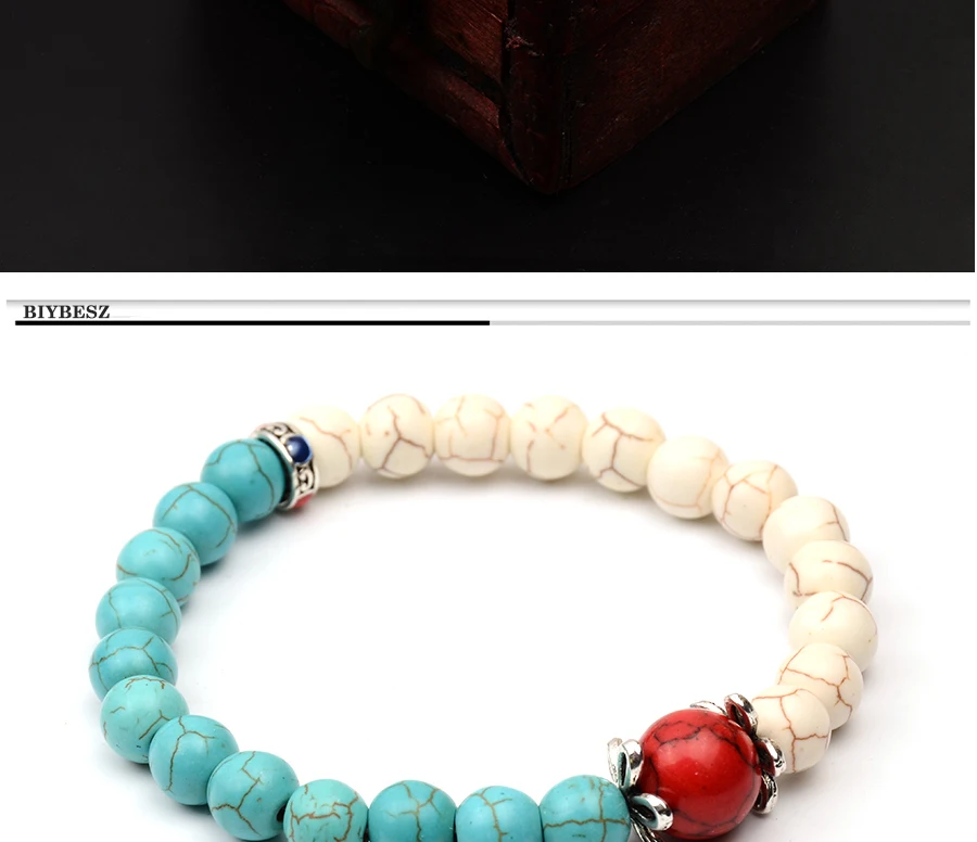 Elastic Wrist Reiki Chakra Bracelets New Green and White Howlite Natural Stone Turquoise Energy Charms Bracelets Labor Day Gifts (3)