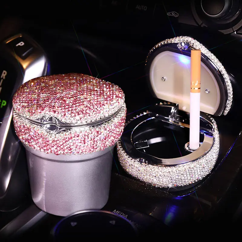 

Diamond Car Accessories Glamorous Travel Portable Car Ashtray Holder Cup with Ashtray Universal Cigarette Cylinder Holder