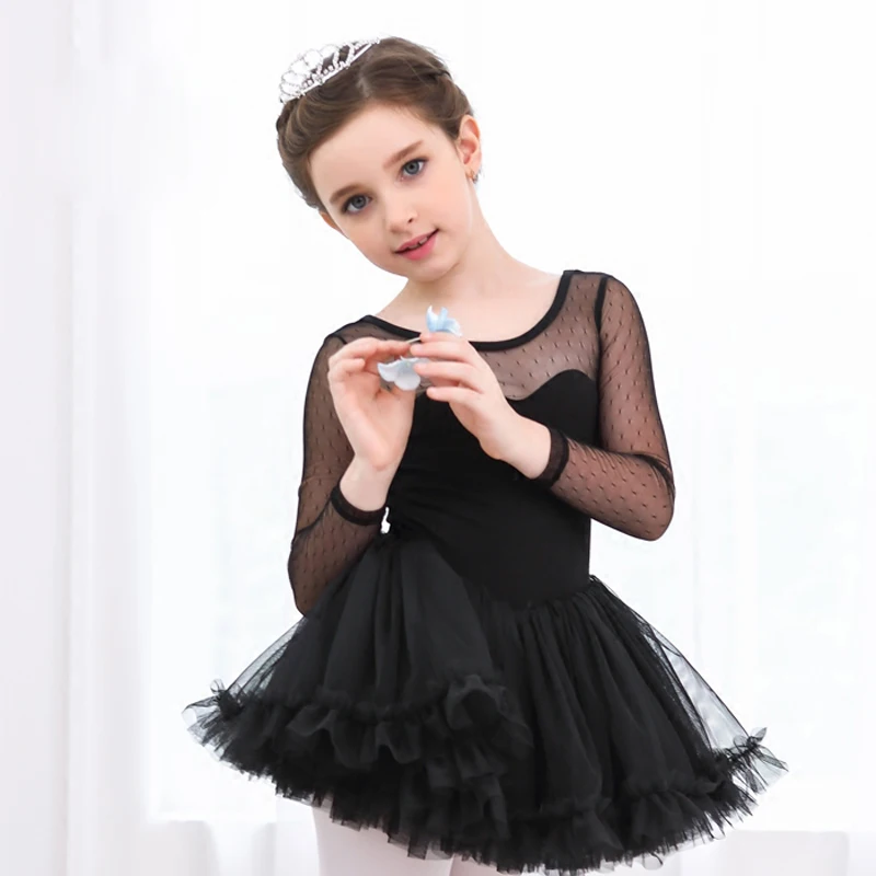 Ballet Tutu Costume Girls Long Sleeve Black Summer Skirt Professional