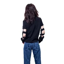 YAGENZ черная футболка женская с длинным рукавом с открытыми плечами Топы Весна Осень свободные футболки сексуальные женские круглый вырез Футболка