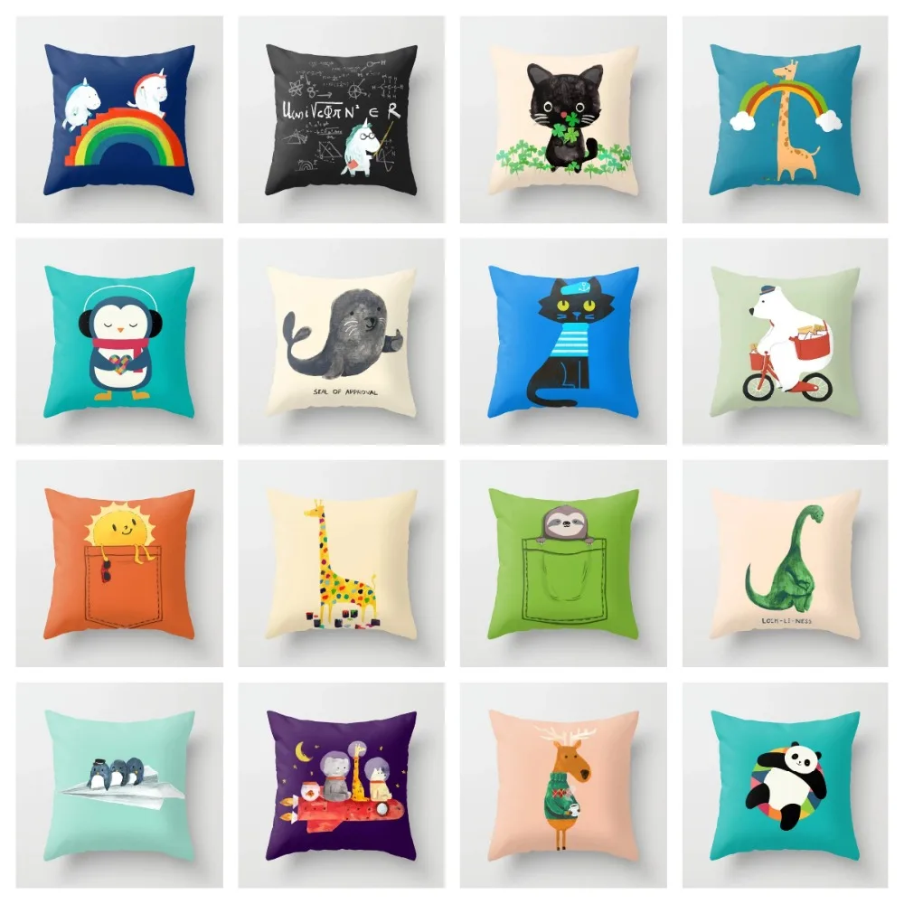 

ZENGIA Cartoon Style Fashion Decorative Cushion Cover Cute Animal Printed Throw Pillow Cover Car Home Decorative Cojines 45x45cm