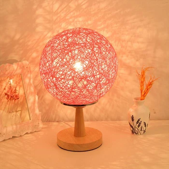 

Creative Fashion Wooden Twine Takraw Party Decorative Spherical Light Round Shape Modern Home Warm Atmosphere Bedside Lamp