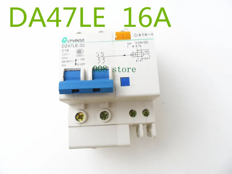 

DZ47LE 2P 16A 230V~ 50HZ/60HZ Residual current Circuit breaker with over current and Leakage protection