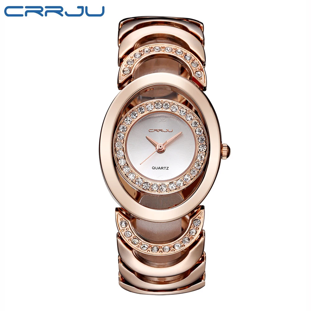 

CRRJU Brand Luxury Crystal Gold Watches Women Ladies Quartz Wristwatches Bracelet Steel Watch Relogio Feminino Relojes Mujer