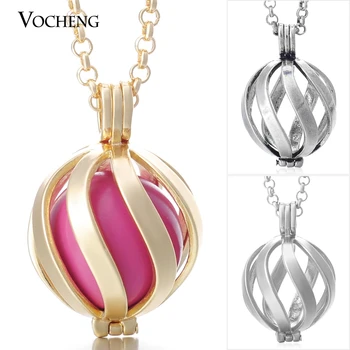 

10pcs/lot Vocheng Engelsrufer Perfume Locket 3 Colors Copper Metal Cage Locket Box Necklace with Stainless Steel Chain VA-049*10