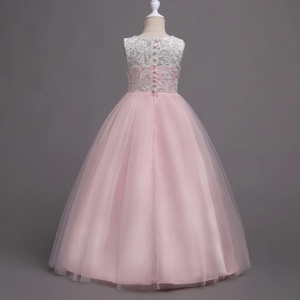 Детское розовое свадебное платье для девочек; кружевное длинное платье для маленьких девочек; праздничное платье принцессы; праздничное платье на Рождество; 8 цветов