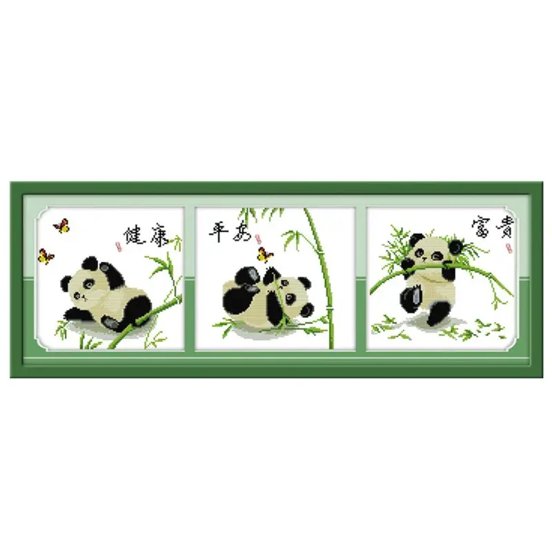 

Three Pandas DIY Handmade Needlework Counted 14CT Printed Cross Stitch Embroidery Kit Set Home Decoration