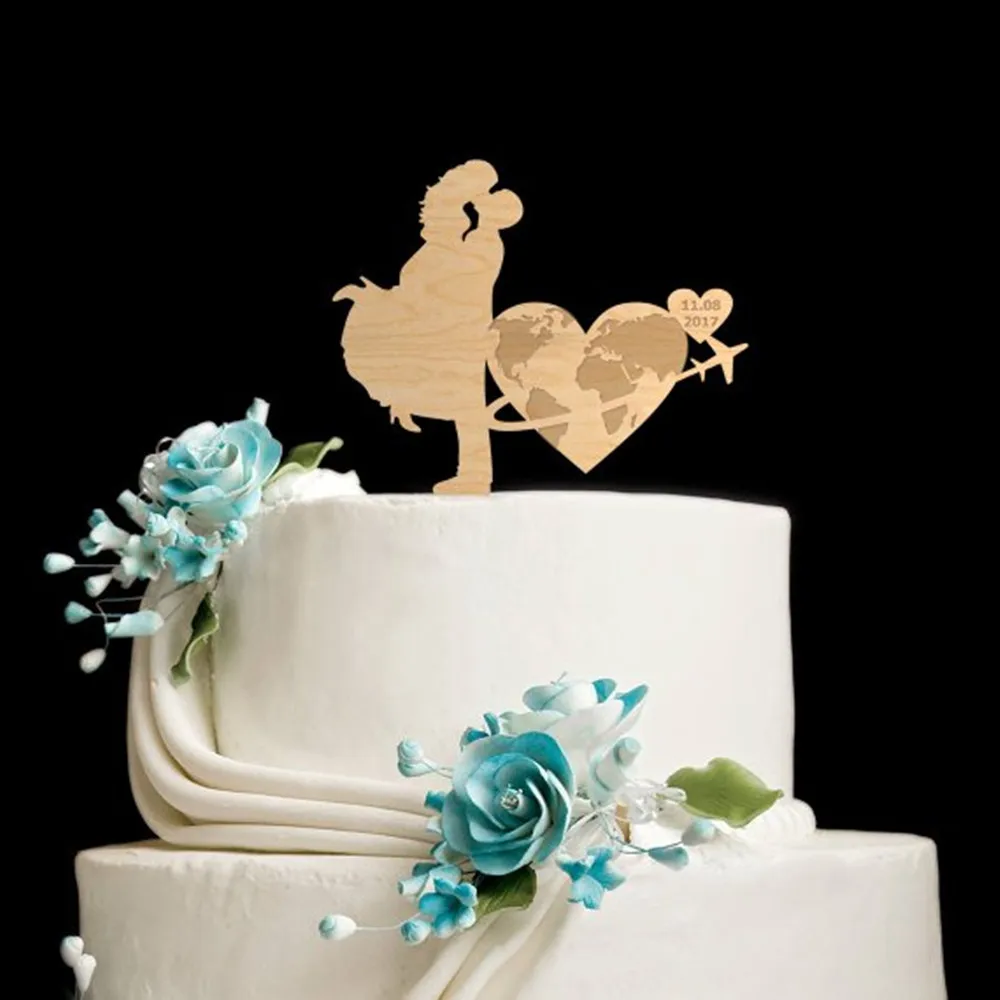  Travel  Wedding  Party Wooden Cake  Topper  Wooden Travel  