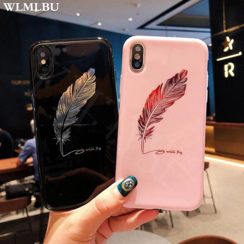 WLMLBU سيليكون ريشة حقيبة لهاتف أي فون 7 8 زائد XS ماكس XR Xs إلكتروني الهاتف خزائن هاتف آيفون X 8 7 6 6 S زائد لينة TPU الغطاء الخلفي