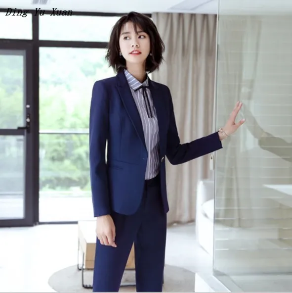 

Women Business Party Pants Suits Formal Office Work Blazer and Pant Plus Size Trousers Suits for Women Two Piece Navy Blue Black