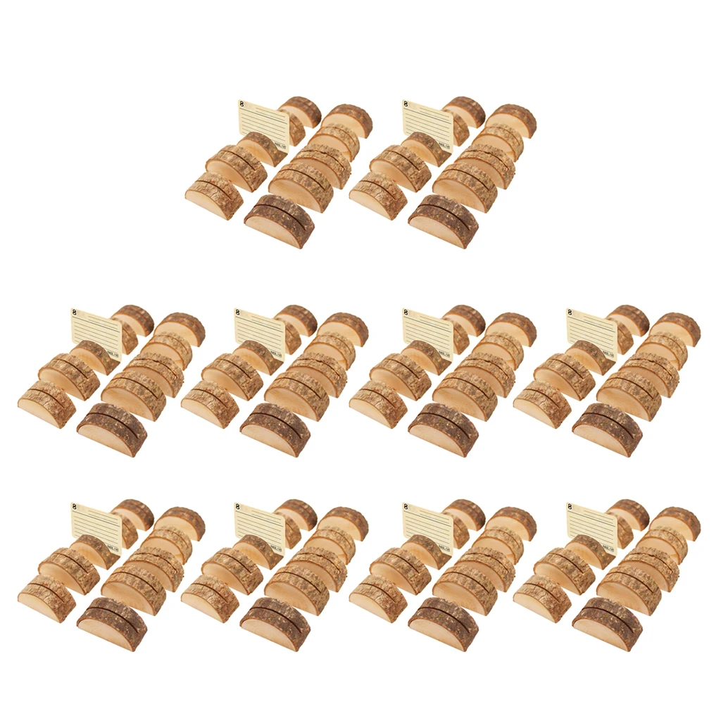 90pcs Rustic Wood Card Holders Log Shape Wooden Name Card Memo Holder Stand for Wedding Reception Office Tabletop Decoration