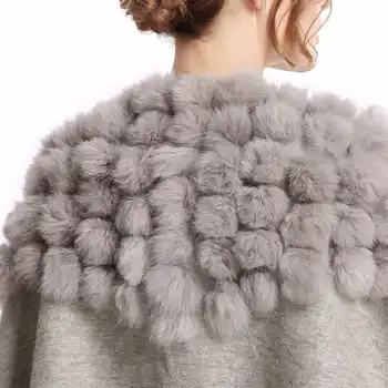 ZY87001-1 Classic Womens Woolen Shawls with Rabbit Fur pompoms Tassels Decoration Fashion Lady Solid Wool Poncho Outwear Stoles