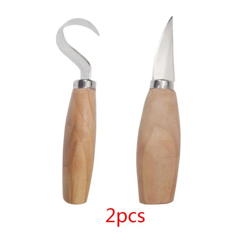 

2Pcs/Set Stainless Steel Wood Carving Cutter Woodwork Sculptural DIY Wood Handle Spoon Hook Carving Knife Woodcut Art Tool qiang