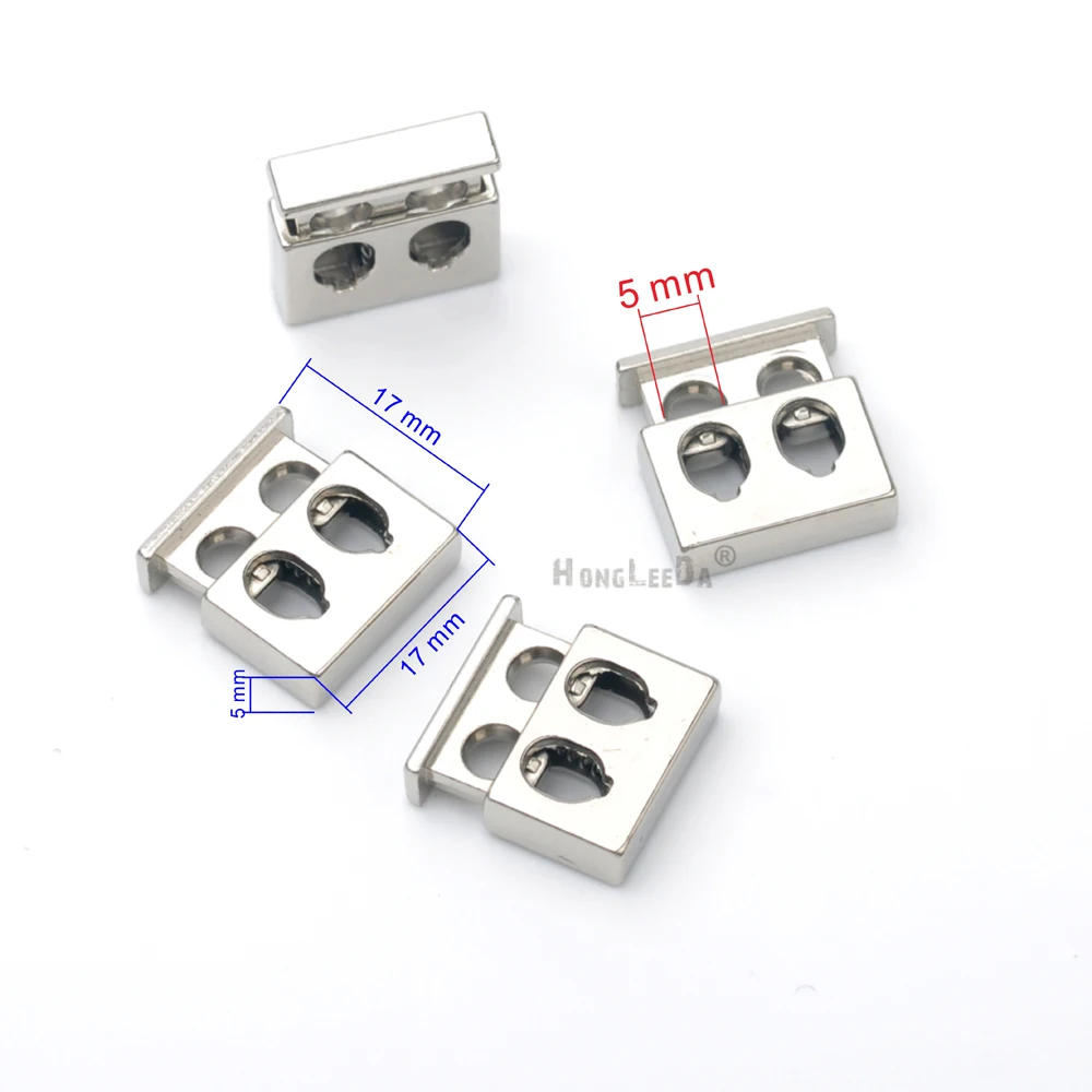 

30pcs/lot square metal 5mm alloy stoppers toggle cord locks Drawstring lock with two holes for bungee shock cord STP-010