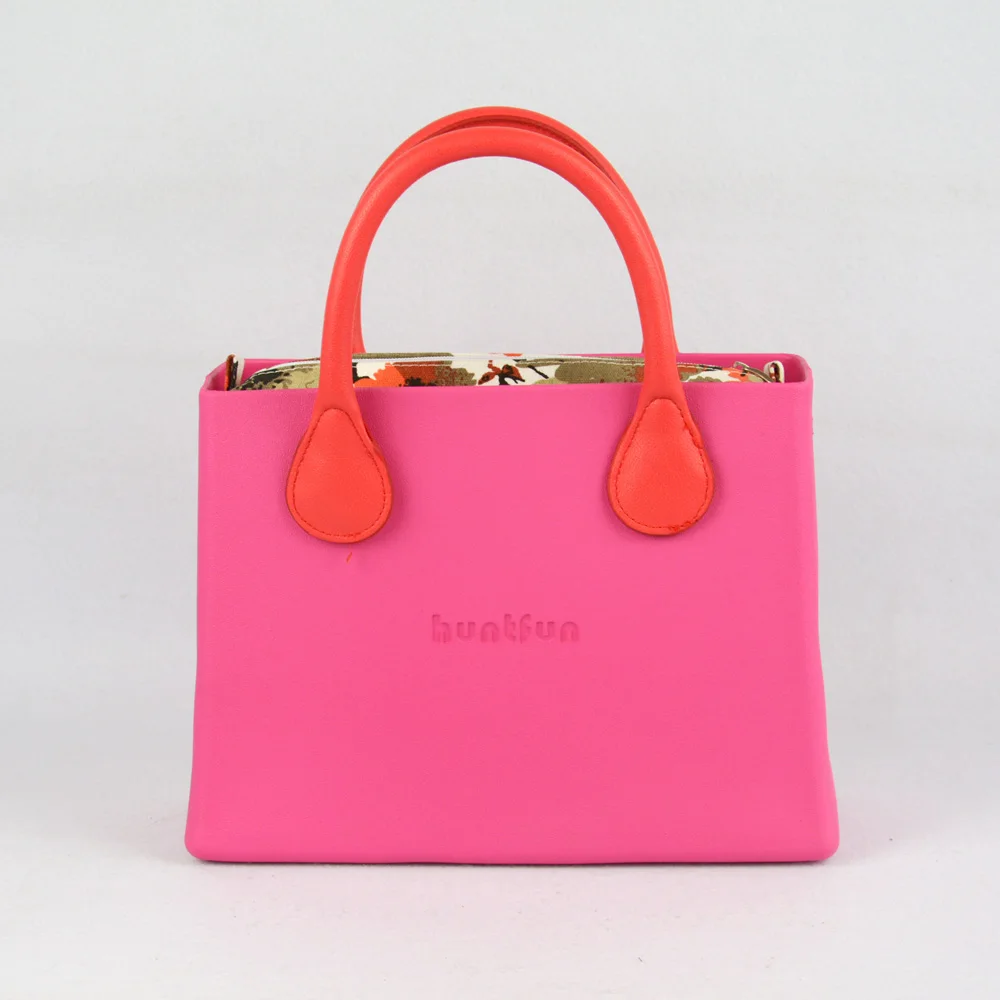 Квадратная сумка tanqu huntfun с цветочной вставкой из парусины, цветные ручки, водонепроницаемая женская сумка с О-образным вырезом, EVA Obag - Цвет: Ярко-розовый
