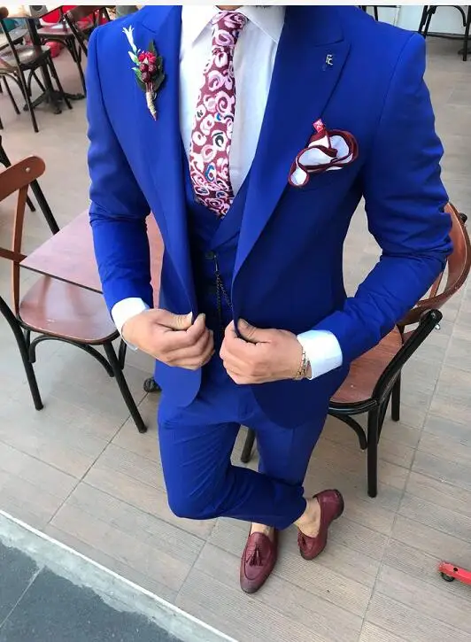 Синий Мужская костюм для свадьбы traje hombre мужской костюм slim fit mariage homme лучшее мужская куртка брюки; жилет 3 шт. busine - Цвет: Синий