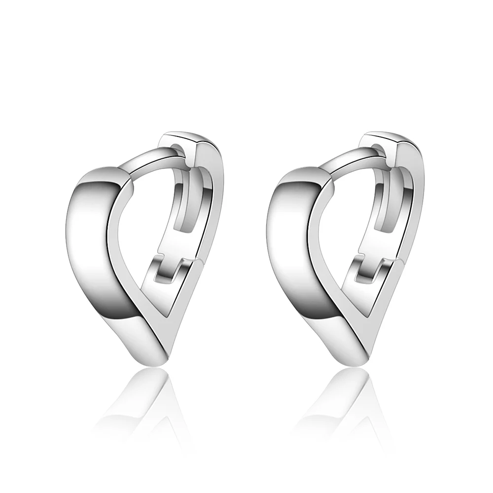 Classic Authentic 925 Sterling Silver Tiny Heart Shape Hoop Earrings for Women Sterling Silver Jewelry
