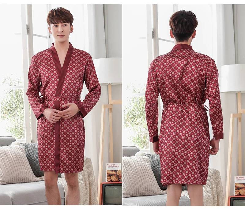  Silk Robes Men Nightgown Dressing Gown  (17)