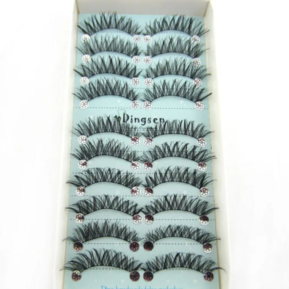 10 Pairs Comfortable Soft Natural Black Gorgeous 3D Long Cross False Eyelashes Eye Lashes Messy Style Handmade