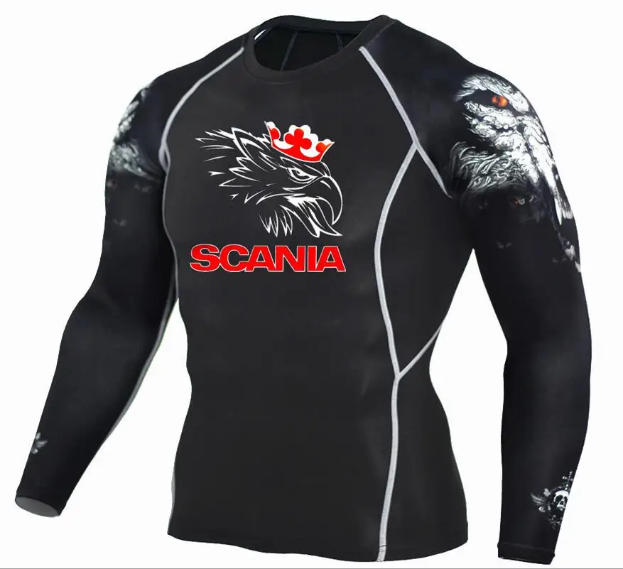 

Mens MMA Fitness T Shirts Fashion 3D Teen Wolf Long Sleeve Compression Shirt Bodybuilding Quick Dry SCANIA printing Clothing