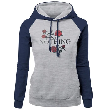 

Autumn Winter Slim Hoody For Women 2019 New Arrival Raglan Sweatshirt Female Print NOTHING Rose Flower Fashion Hoodies Kpop