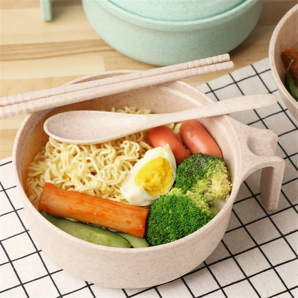 

Wheat Straw Tableware Set Cutlery Cubiertos With Lid Bowl Instant Korean Ramen Noodles Salad Rice Fruit Bowl