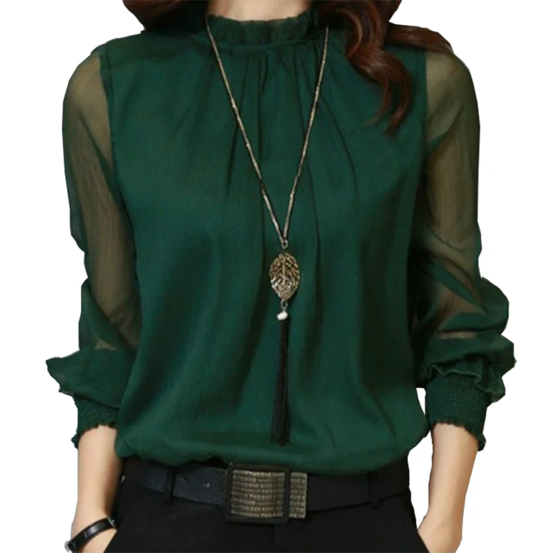 Women Blouses 2018 Spring Summer Blusas Shirt Long Sleeve Chiffon Blouse Shirts Women’s Clothing Solid Sexy Mesh Top Femme GV304
