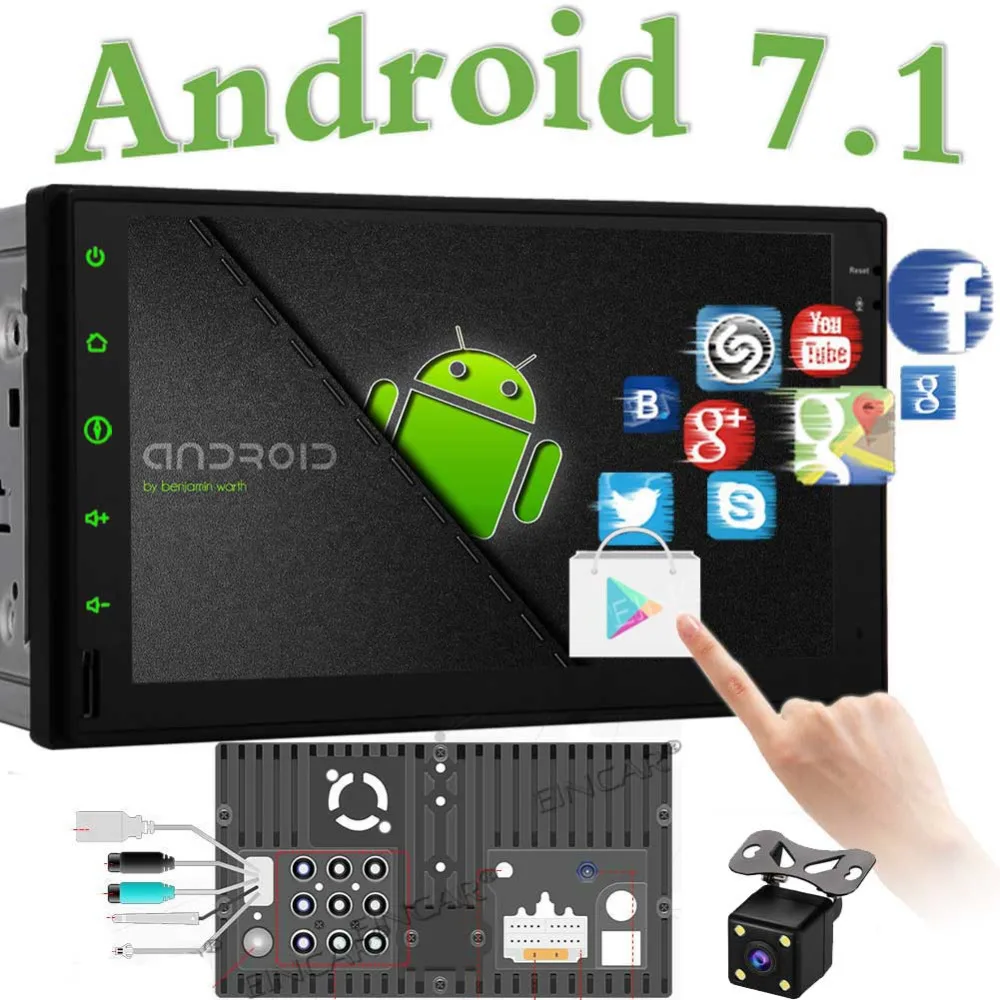 Android 7.1 Car Stereo Radio Double Din Navigation, WiFi, Android Auto,Backup Camera,USB SD, AUX, 7 inch Touch Screen EinCar 7''